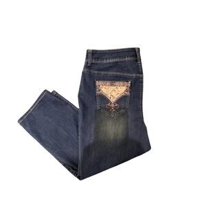 Chico's Platinum Denim Capris Women's 1.5 Blue Cropped Embellished Pockets Sz 10